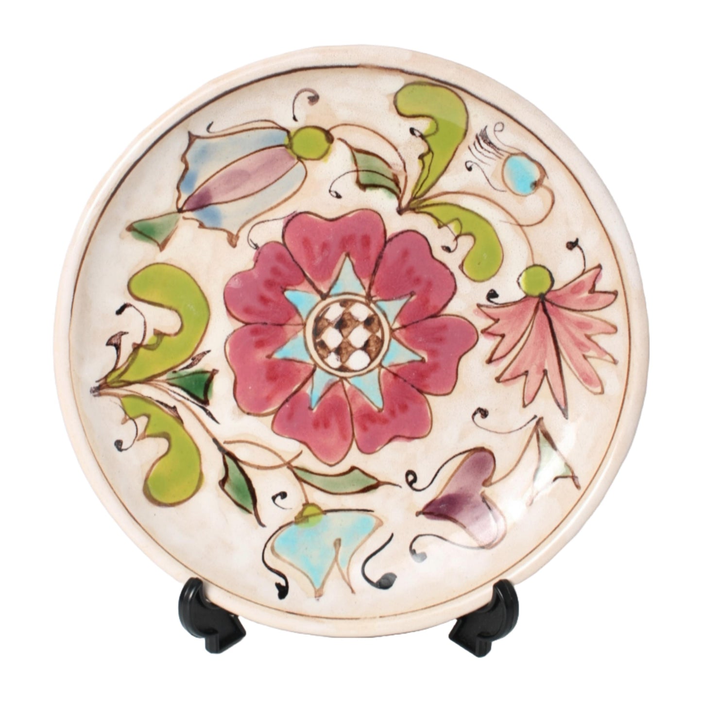 Handgeschilderd Keramisch Bord met Bloemenmotief uit Meran, Kunstkeramik, Circa 1950-1960, Gratis Verzending