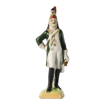 Antiek Handbeschilderd Porseleinen Beeldje van Napoleontische Soldaat, Duitse Keramiek, 11 cm Hoog, gratis verzending