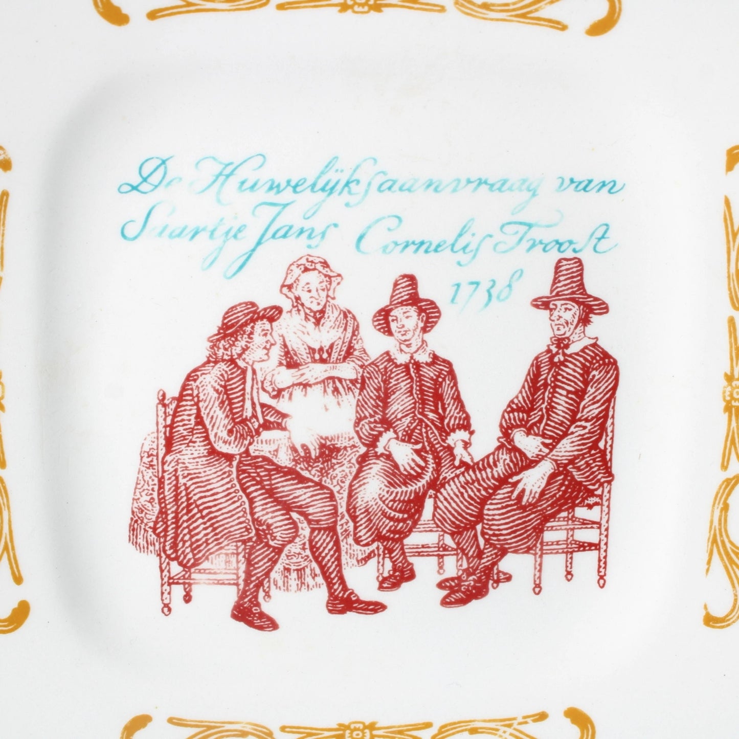 Set van Vier Decoratieve Cornelis Troost Wandborden, Boch Frères, België, 1950-1970, Met Illustraties van 18e-eeuwse Satirische Scènes