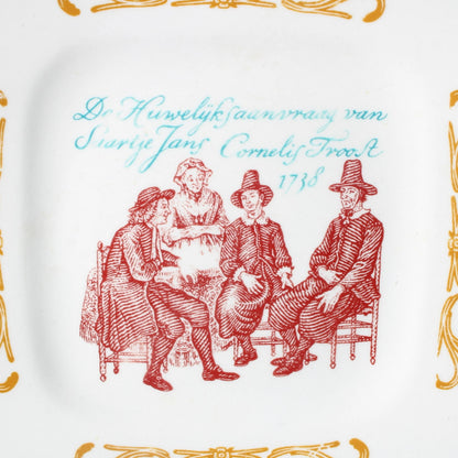 Set van Vier Decoratieve Cornelis Troost Wandborden, Boch Frères, België, 1950-1970, Met Illustraties van 18e-eeuwse Satirische Scènes