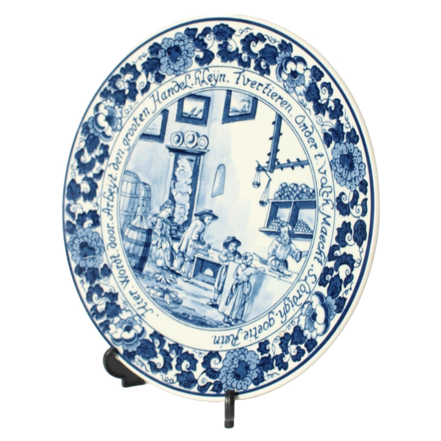 Handbeschilderd Delfts Blauw Bord met Traditionele Bakkerij Scène, 20e Eeuw, Nederland, 24 cm, Gratis Verzending