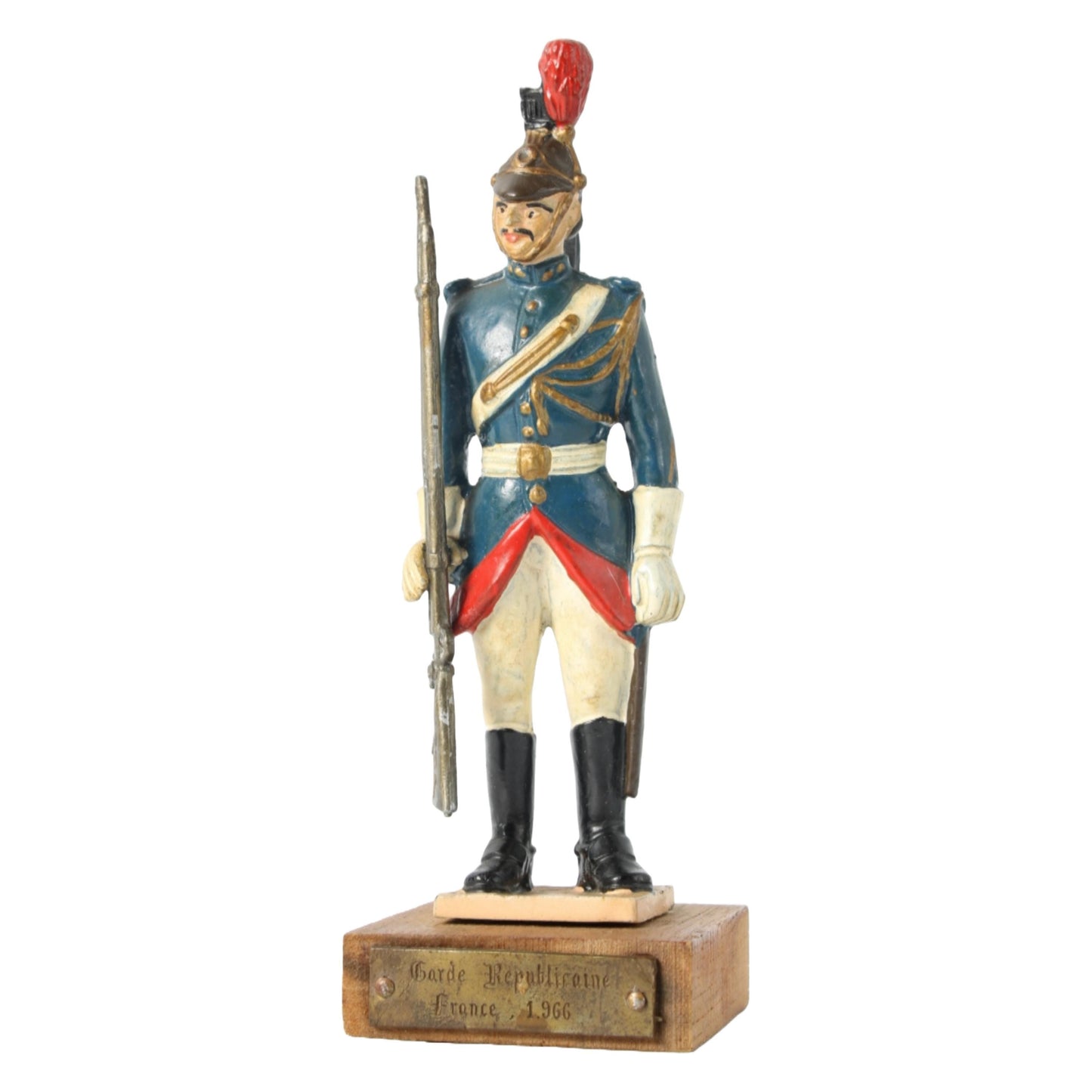 Vintage Garde Républicaine Soldaat Beeldje, Frankrijk 1966, Gietijzer, Gratis Verzending, Militair verzamelobject