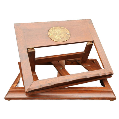 Antieke houten verstelbare boekenstandaard met koper inlegwerk uit het Verenigd Koninkrijk, circa 1920-1930, hand gemaakt, gratis verzending