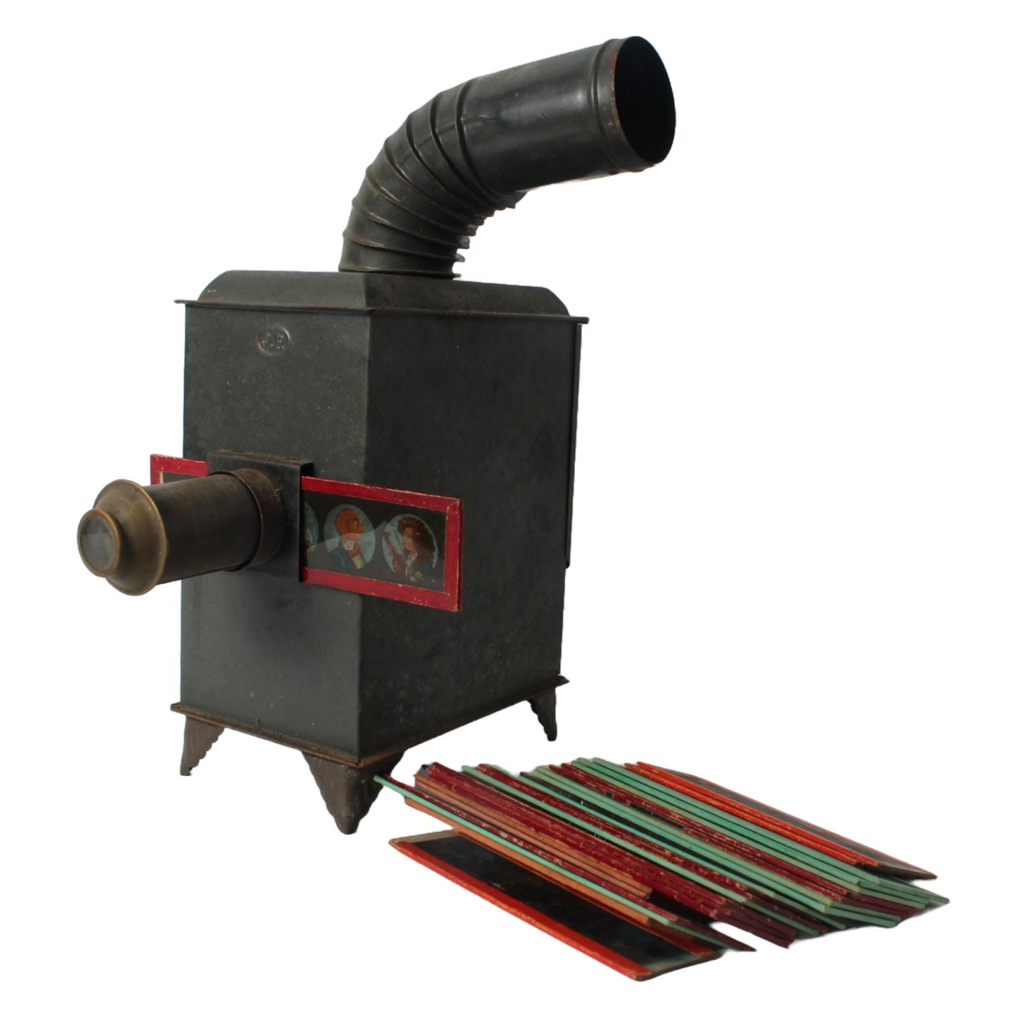 Antieke toverlantaarn met glazen platen, 19e-eeuwse projector met olielamp, educatieve projectieset, gratis verzending