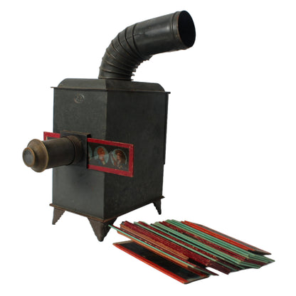 Antieke toverlantaarn met glazen platen, 19e-eeuwse projector met olielamp, educatieve projectieset, gratis verzending