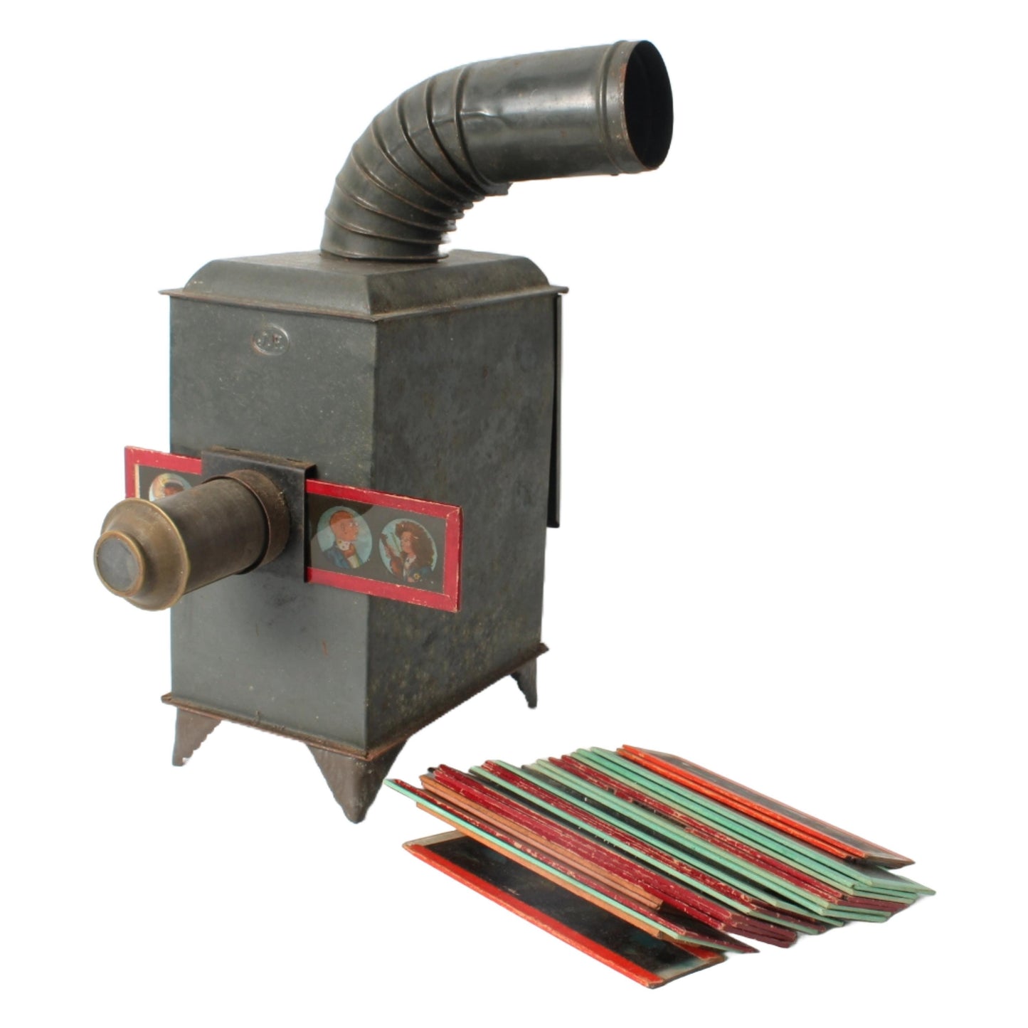 Antieke toverlantaarn met glazen platen, 19e-eeuwse projector met olielamp, educatieve projectieset, gratis verzending