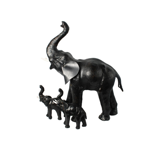 Vintage Leren Olifantenfamilie Set, Grote en Kleine Olifant, Decoratief, Unieke Verzamelobjecten, Gratis verzending