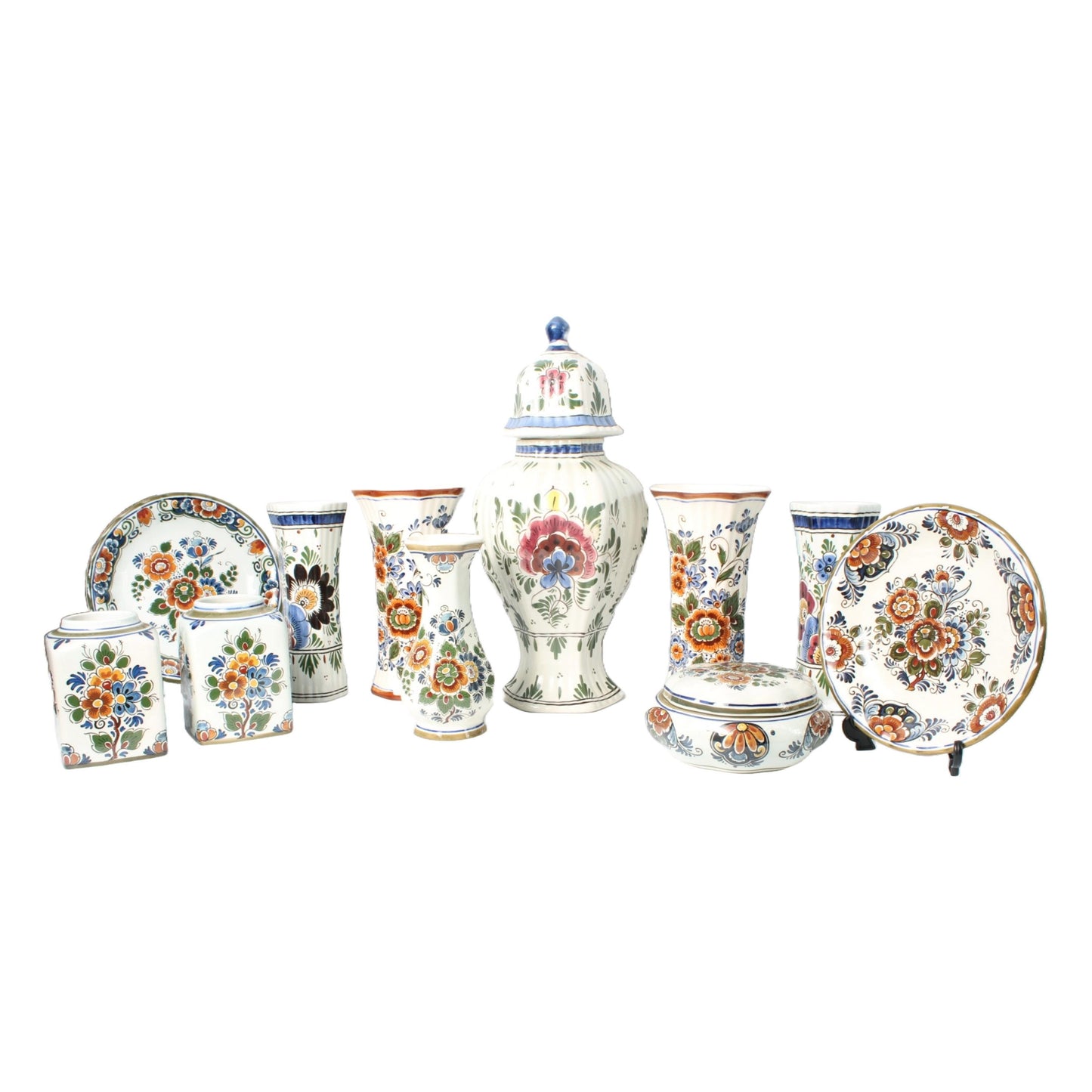 Traditionele 11-delige Handbeschilderde Polychrome Delfts Aardewerk Set - Vazen, Borden, Potten, Gratis Verzending, Delts Blauw, Kaststel