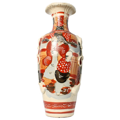 Set van Vier Traditionele Japanse Satsuma Vazen, Handgeschilderd, Circa Laat 19e Eeuw, Antieke Decoratieve Objecten met Geisha en Krijgers