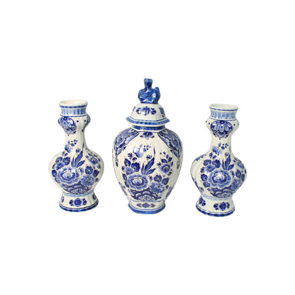 Handgeschilderde Delfts Blauwe Vazen Set door Flora/Royal Goedewaagen, Midden 20e Eeuw, Nederlandse Keramiek, Verzamelobject