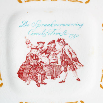 Set van Vier Decoratieve Cornelis Troost Wandborden, Boch Frères, België, 1950-1970, Met Illustraties van 18e-eeuwse Satirische Scènes