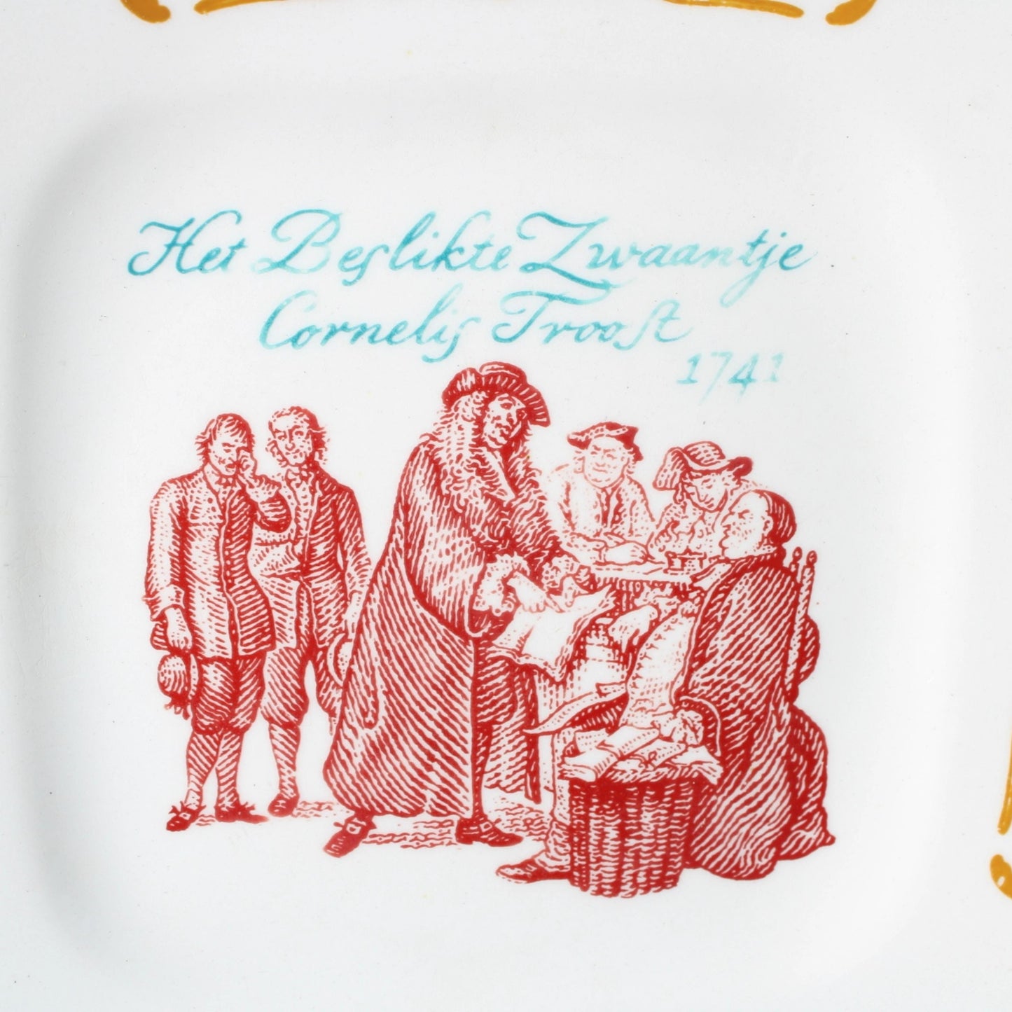 Set van Vier Decoratieve Cornelis Troost Wandborden, Boch Frères, België, 1950-1970, Met Illustraties van 18e-eeuwse Satirische Scènes