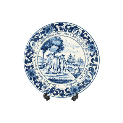 Handbeschilderd Delftsblauw Bord uit Nederland, 24 cm, Historische Afbeelding van Handel en Scheepvaart, Verzamelaarsobject