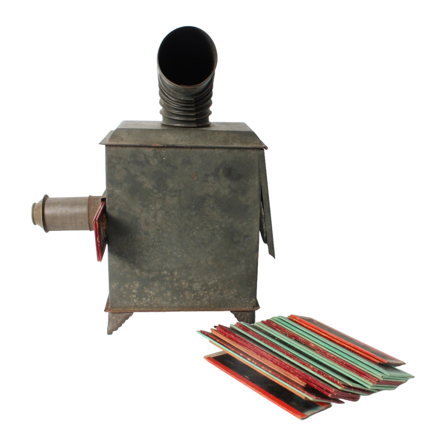Antieke toverlantaarn met glazen platen, 19e-eeuwse projector met olielamp, educatieve projectieset, gratis verzending