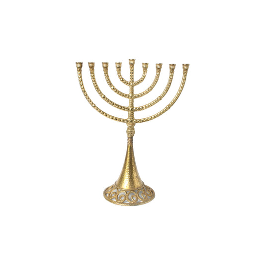 Handgemaakte vintage messing menora kandelaar, Israëlische Judaica, decoratief en religieus item, 33 cm hoog