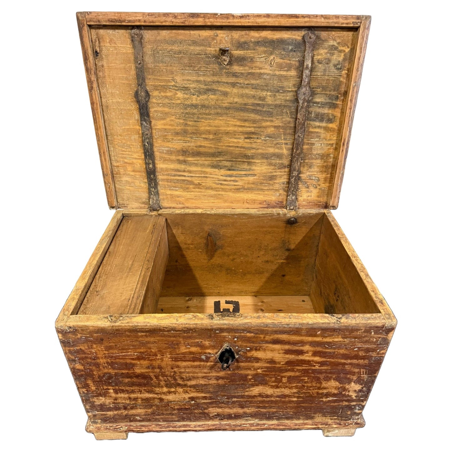 Antieke handgemaakte Zweedse houten opbergkist, rustieke charme, uniek interieurstuk, ca. 1900, perfecte vintage staat - Gratis verzending