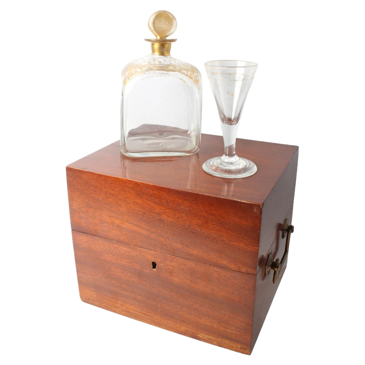 Antieke Biedermeier Advocatenbar  Luxe Minibar met Handgeblazen Flessen en Glas  Circa 1830 - Likeurkelder - Liquor cabinet