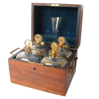 Antieke Biedermeier Advocatenbar  Luxe Minibar met Handgeblazen Flessen en Glas  Circa 1830 - Likeurkelder - Liquor cabinet