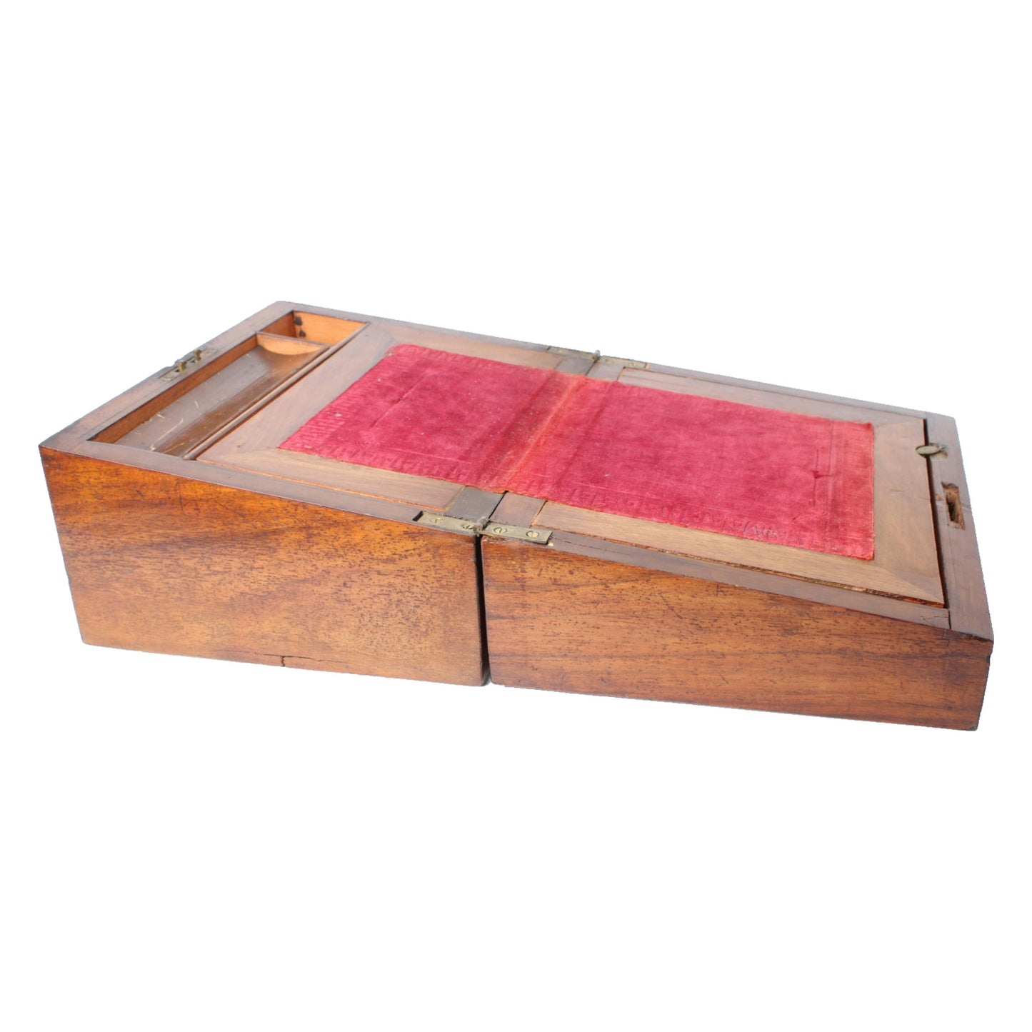 Antieke houten schrijfdoos  19e eeuw (1850-1880), compact & elegant ontwerp, origineel fluwelen schrijfoppervlak, gratis verzending!
