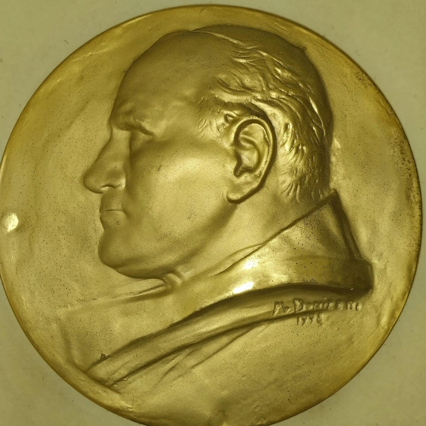 Gouden reliëf van paus Johannes Paulus II | Mario Donizetti | 1998 | Religieuze kunst | Gratis Verzending | Verzamelobject | Zeer zeldzaam