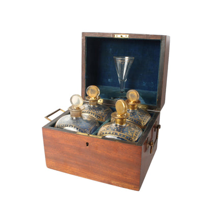 Antieke Biedermeier Advocatenbar  Luxe Minibar met Handgeblazen Flessen en Glas  Circa 1830 - Likeurkelder - Liquor cabinet