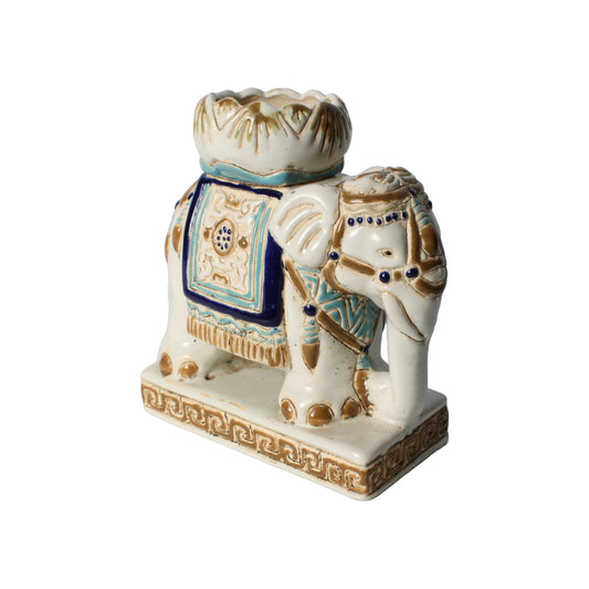 Uniek vintage olifantenbeeldje | Hollywood Regency stijl | Handgemaakt keramiek | 16,5 cm | Decoratief retro sculptuur met gouden accenten