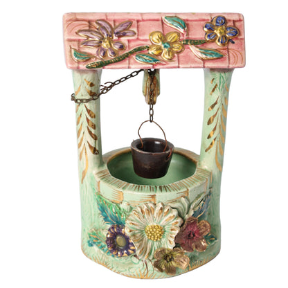 Prachtig Handgemaakt Decoratief Aardewerk van H. Bequet  Romantische Wensput met Bloemenmotieven en Metaalaccenten
