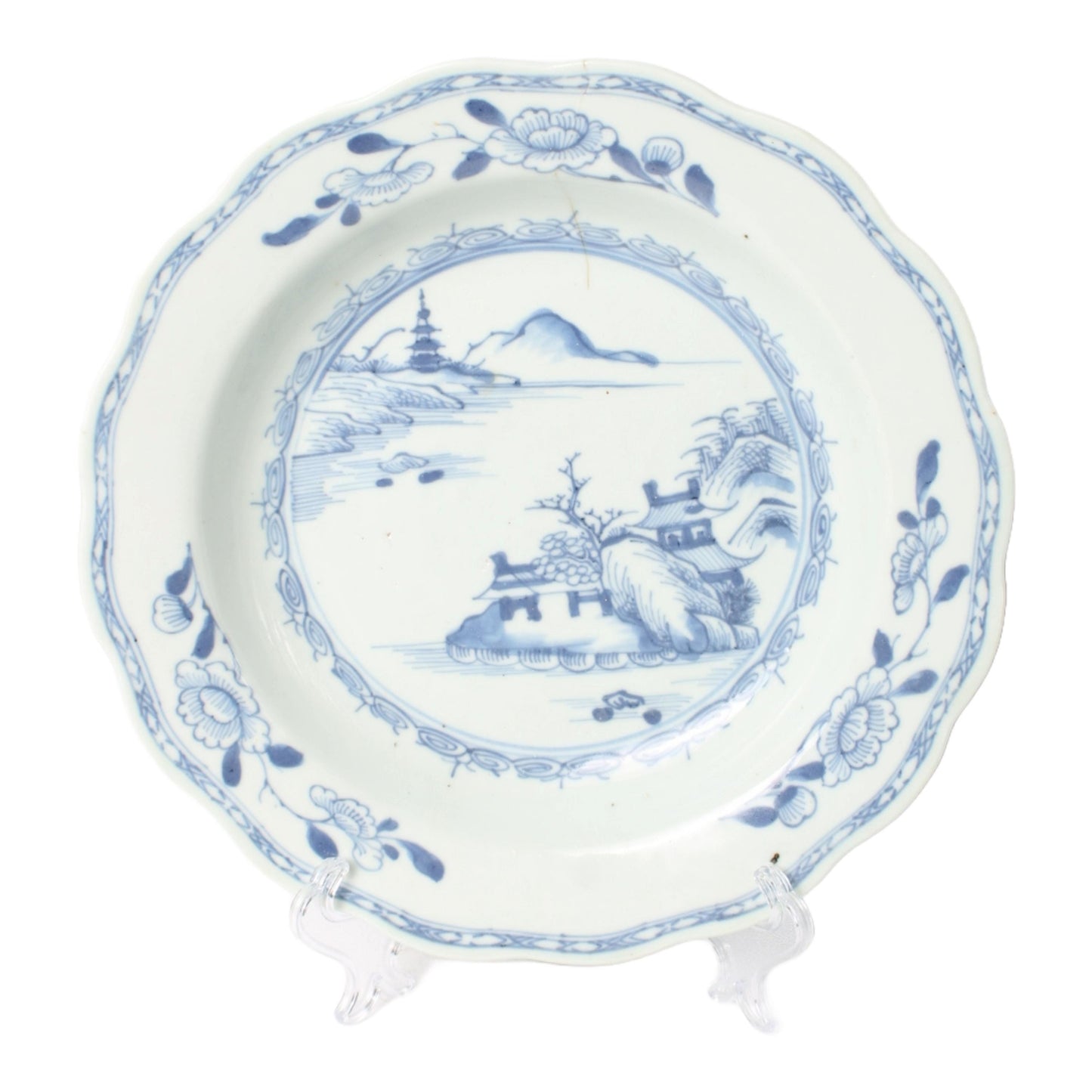 Prachtig Antiek Chinees Porseleinen Bord met Blauw-Wit Landschap  Decoratief en Historisch Qing Dynastie Stijl - Gratis Verzending
