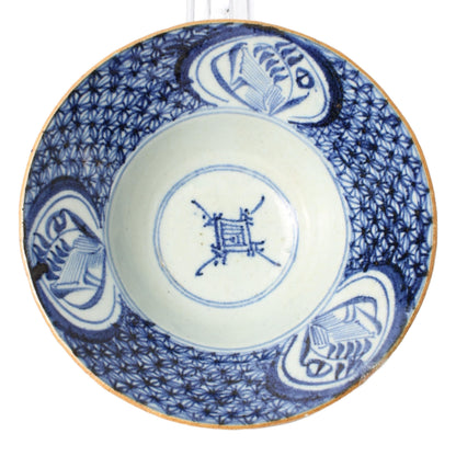 Zeldzame antieke Chinese klapmutskommen | Qing-dynastie porselein met blauw-wit decor Traditionele handbeschilderde rijstkommen (set van 3)