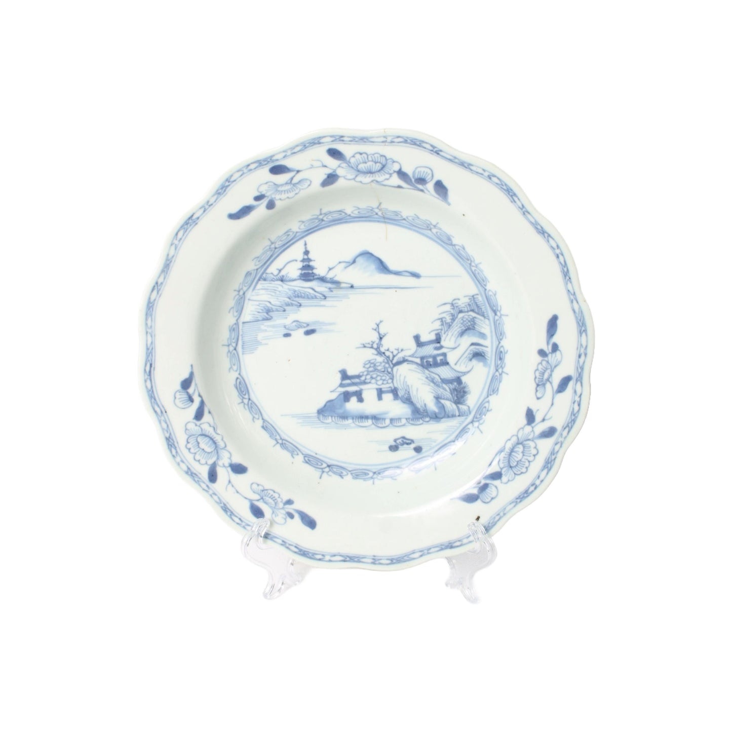 Prachtig Antiek Chinees Porseleinen Bord met Blauw-Wit Landschap  Decoratief en Historisch Qing Dynastie Stijl - Gratis Verzending