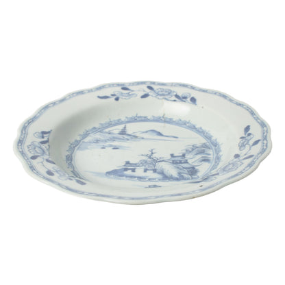 Prachtig Antiek Chinees Porseleinen Bord met Blauw-Wit Landschap  Decoratief en Historisch Qing Dynastie Stijl - Gratis Verzending