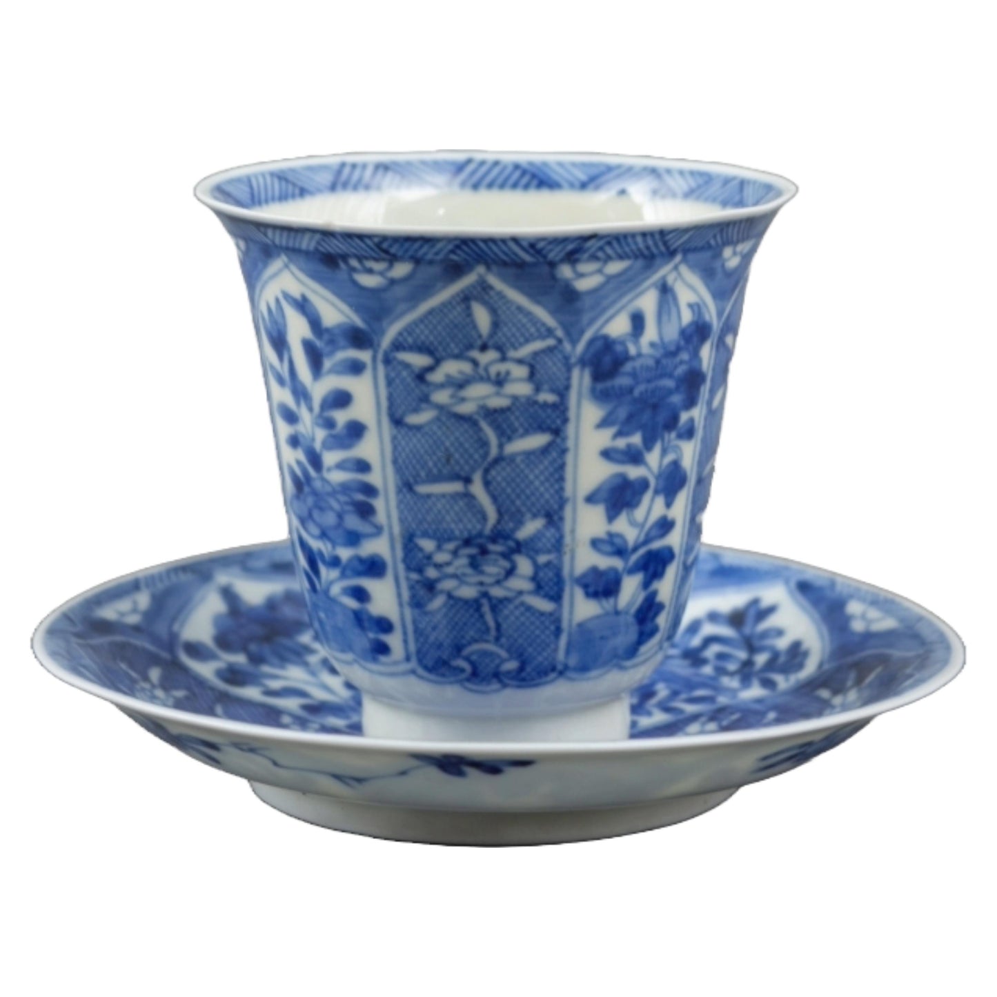 Antiek Hichozan Shinpo theeservies | 19e-eeuws Japans Arita-porselein | Zeldzaam blauw-wit servies met bloemmotieven | Verzamelobject