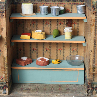 Antique Miniature Grocer or Colonial Toy Shop circa 1890–1920 | Featuring Painted Labels and Shelves | Decorative Showpiece