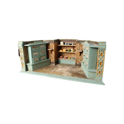 Antique Miniature Grocer or Colonial Toy Shop circa 1890–1920 | Featuring Painted Labels and Shelves | Decorative Showpiece