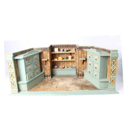 Antique Miniature Grocer or Colonial Toy Shop circa 1890–1920 | Featuring Painted Labels and Shelves | Decorative Showpiece