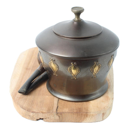 Vintage Metal Tobacco Jar with Wooden Pipes, Tin Pouch, and Wooden Base – Complete Smoking Set from circa 1930–1960, Nostalgic Gift
