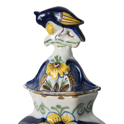 Rare 18th-Century De Klaauw Delft Cabinet Set, Hand-Painted Earthenware with Bird Finials, Polychrome, Marked, Antique Collector’s Item