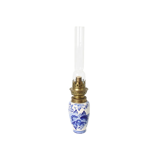 Rare Hand-Painted EDH Delft Blue Oil Lamp | Vintage Kerosene Lamp with Brass Burner & Floral Decoration | Dutch Nostalgia