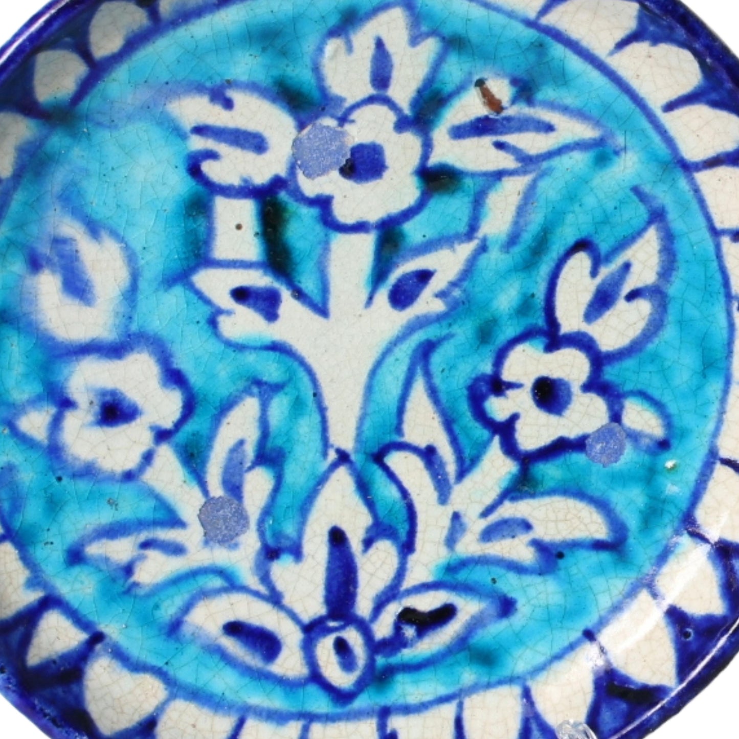 Antique Persian Wall Plates – Set of 2 | Blue and Turquoise Ceramic with Floral and Geometric Patterns | 19th Century Qajar Style
