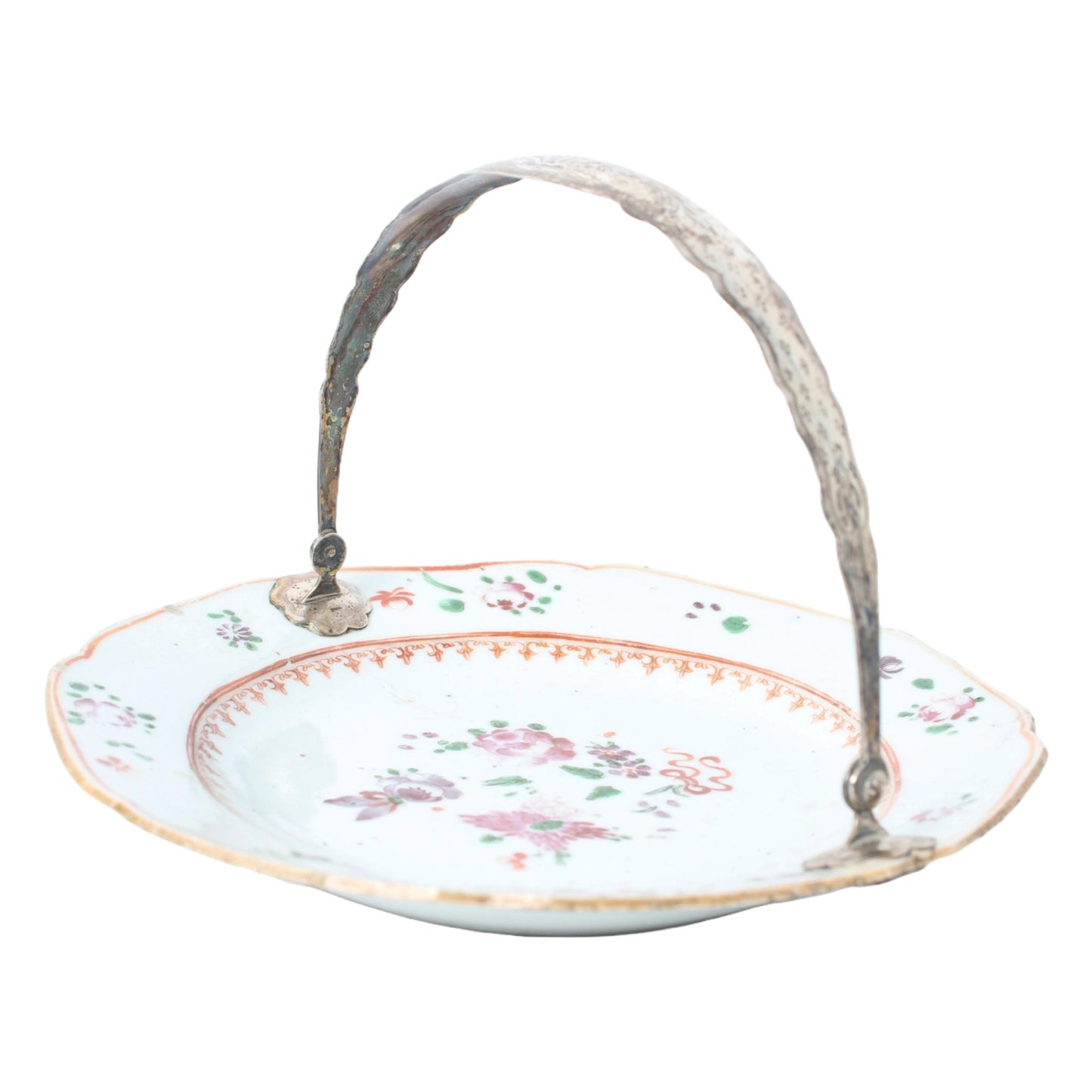 18th-Century Chinese Basket Dish with Silver Handle | Famille Rose Porcelain with European Mount | Qianlong Period (ca. 1736–1795)
