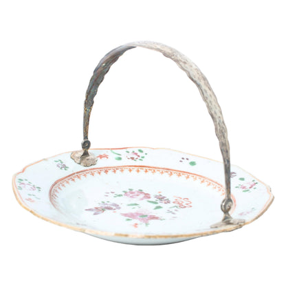 18th-Century Chinese Basket Dish with Silver Handle | Famille Rose Porcelain with European Mount | Qianlong Period (ca. 1736–1795)