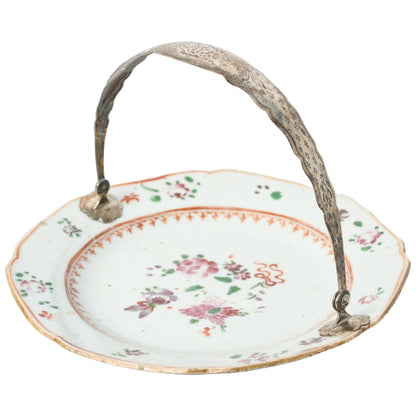 18th-Century Chinese Basket Dish with Silver Handle | Famille Rose Porcelain with European Mount | Qianlong Period (ca. 1736–1795)