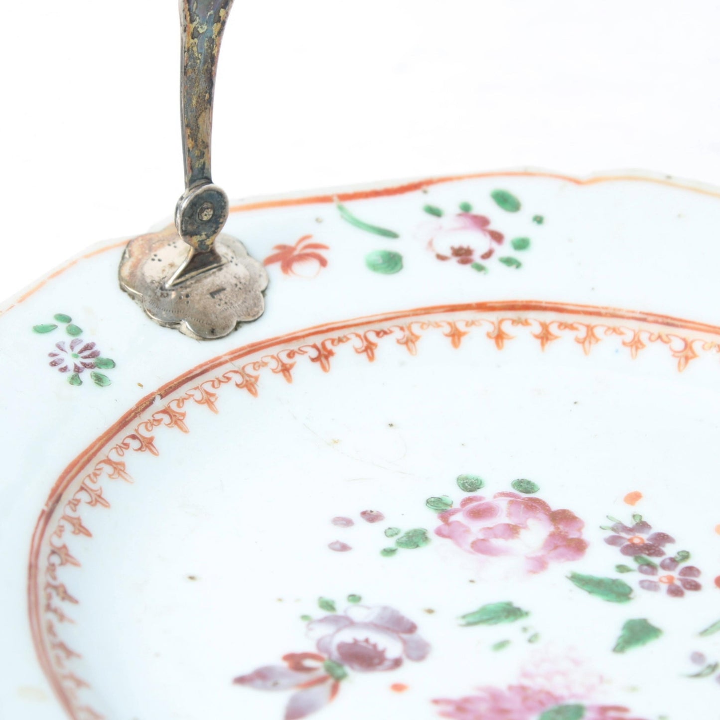 18th-Century Chinese Basket Dish with Silver Handle | Famille Rose Porcelain with European Mount | Qianlong Period (ca. 1736–1795)
