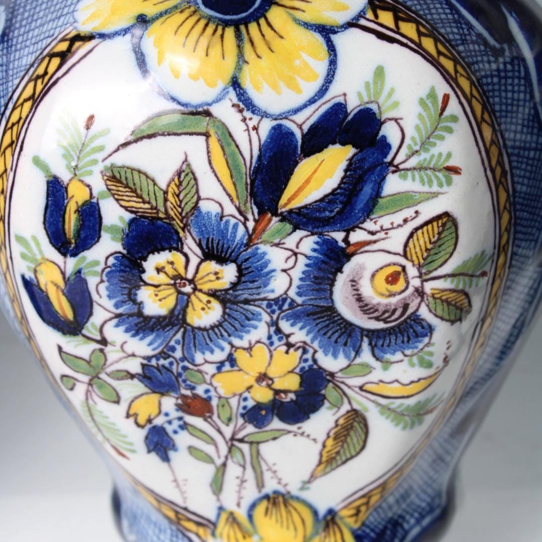 Rare 18th-Century De Klaauw Delft Cabinet Set, Hand-Painted Earthenware with Bird Finials, Polychrome, Marked, Antique Collector’s Item