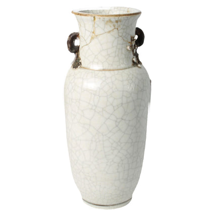 Rare Antique Chinese Nanking Crackle Vase with Bronze-Colored Relief Dragon, Handmade circa 1880–1920, Export Porcelain
