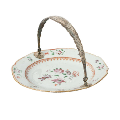 18th-Century Chinese Basket Dish with Silver Handle | Famille Rose Porcelain with European Mount | Qianlong Period (ca. 1736–1795)