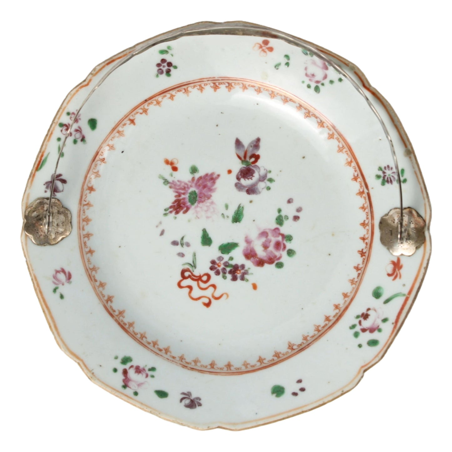 18th-Century Chinese Basket Dish with Silver Handle | Famille Rose Porcelain with European Mount | Qianlong Period (ca. 1736–1795)