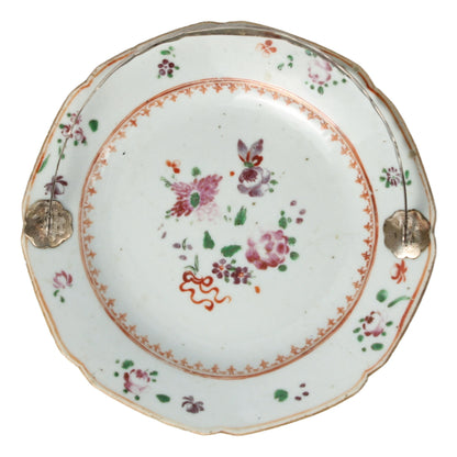 18th-Century Chinese Basket Dish with Silver Handle | Famille Rose Porcelain with European Mount | Qianlong Period (ca. 1736–1795)