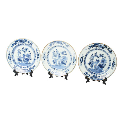Set of Three 18th-Century Chinese Kangxi/Yongzheng Porcelain Dishes with Floral Blue-and-White Decoration, ca. 1700–1730