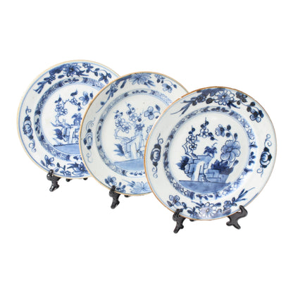Set of Three 18th-Century Chinese Kangxi/Yongzheng Porcelain Dishes with Floral Blue-and-White Decoration, ca. 1700–1730